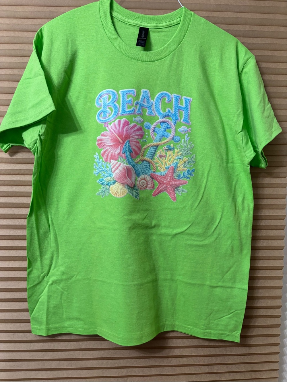 NEW size Large Beach Graphic Tee - Neon Green Shirt